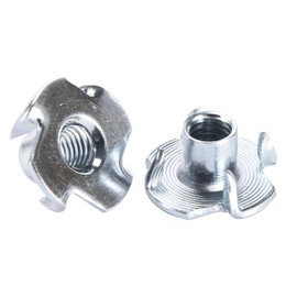 Bolt Dropper T-Nut Zinc Carbon Steel - Tee Nuts 4-Prong Design, M6x9mm - Threaded Inserts for Wood, Metal, or Steel Sheeting - Easy to Use Assorted T-Nuts for Various Bolts - Set of 100
