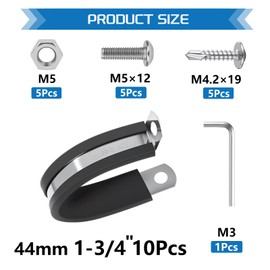 JTAREA 10PCS 1-3/4 Inch 304 Stainless Steel Cable Clamps 1-3/4" Cable Clamp Rubber Coated Wire Clip Pipe Clamp with Screws