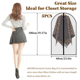 Moth Proof Garment Bags 5pcs 60x100cm,for The Winter Coats Jackets Clothes