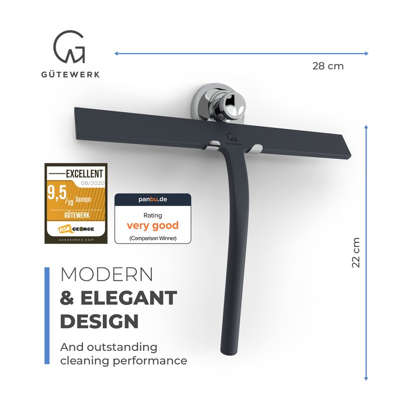 GÜTEWERK Shower Squeegee for Glass Doors, Silicone Window Squeegee, Bathroom