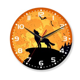 AZCXOIC Wall Clock for Bathroom,Wolf Wall Clock Silent Non-Ticking Battery Operated Clock 10 Inch,Moon Wall Clock Decorative for Living Room,Kitchen,Office