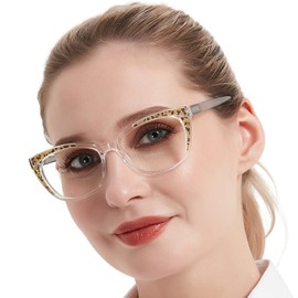 MARE AZZURO Cat Eye Reading Glasses Women Trendy Leopard Readers 1.0 1.5 2.0 2.5 3.0 3.5 (Clear, 2.00)