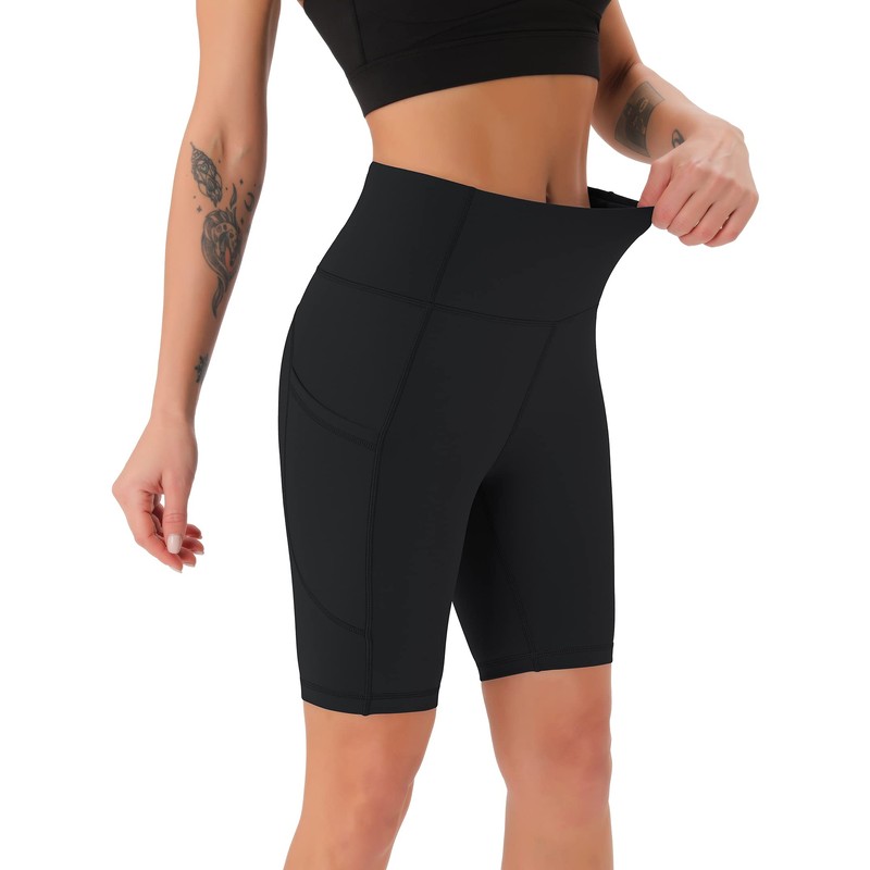 Persit Women's Short Leggings, Opaque Cycling Shorts with Pockets, black