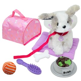 The New York Doll Collection Plush Puppy Dog Accessories Toy Play Set for Kids, Pretend Dog Toy Playset Includes Bed, Carrier, Toy Dog Collar & More, Pet Toy fits 18 Inch Dolls