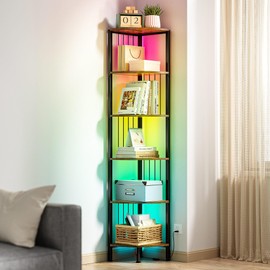 MonaSixy 6 Tier Corner Shelf with Light, Brown