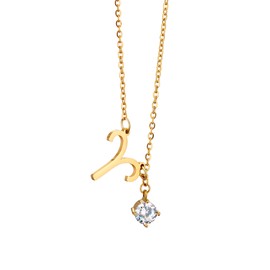 Specialty Zodiac Star Sign Necklace with Birth Stone Pendant; 16-inch, 18k Gold-Plated 316 Stainless Steel Chain with Colored Cubic Zirconia (Aries)