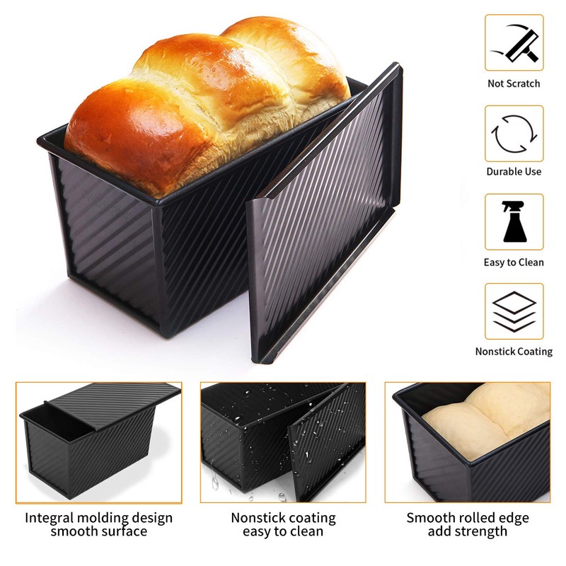 CHEFMADE Pullman Loaf Pan with Lid 2 Pcs, 1Lb Dough