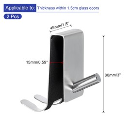 sourcing map 2 Pcs Shower Door Hooks, 3 Inch Stainless Steel Extended Over Door Hooks Double Side Glass Door Hook Shower Towel Hooks for Frameless Glass Shower Door, Silver