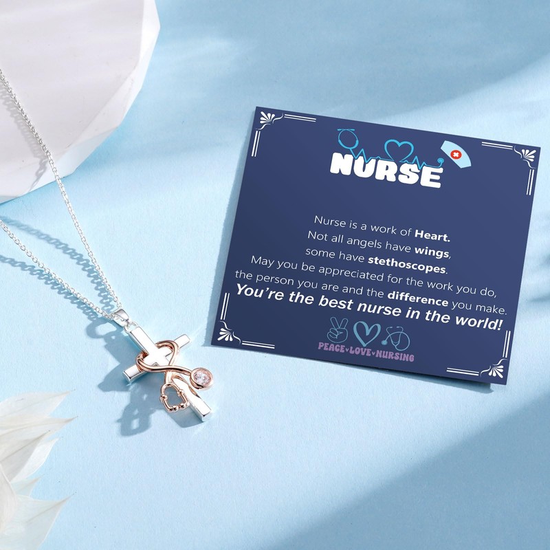 Esirly Nurses Week Gifts - Stethoscope Cross Necklace Nurses Week