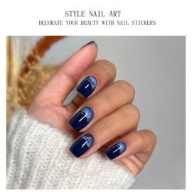 JMEOWIO Gel Nail Stickers French Tip Marble Semi Cured Gel Nail Strips Wraps UV/LED Nails Art Design Decoration