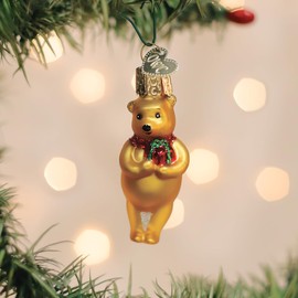 Old World Christmas Mini Winnie with Gift Glass Ornament for Holiday Tree