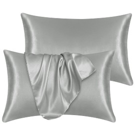 Yorkshire Bedding Satin Pillow Cases 2 Pack – Luxurious Silver Pillowcases For Hair and Skin Standard Size with Envelope Closure Hypoallergenic 50 x 75 cm