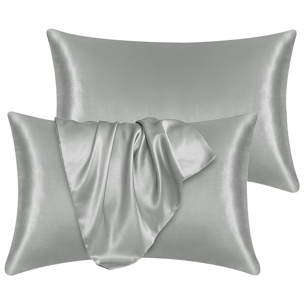 Yorkshire Bedding Satin Pillow Cases 2 Pack – Luxurious Silver