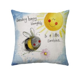 Aconesong Bee Happy Gift Sending Happy Thoughts & A Little Sunshine Cushion Covers for Women Best Friends Birthday Mothers Day, Beige, 45 x 45 cm, (MEET194)