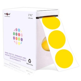 PARLAIM 1 Inch Round Permanent Adhesive Color-Code Dot Stickers,1000 per Roll dots Label Dispenser Box (Yellow)