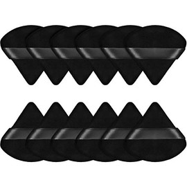 Maitys 12 Pieces Powder Puff Triangle Face Makeup Cosmetic for Loose Powder Soft Body Washable Reusable Foundation Sponge Mineral Wet Dry Makeup Tool(Black, Small)