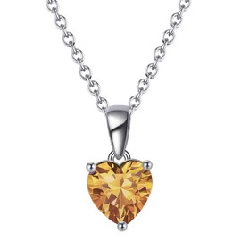 Bellitia Jewelry Birthstone Heart Necklace Cute Zirconia Pendant Gemstone Birthstone January to December 925 Silver Women 18.1 inches (46 cm), Topaz