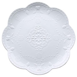 Eplze YBK Tech Elegant Round Embossed Lace Plate, Ceramic Serving Plate for Breakfast Afternoon Tea (White, 6-inch)