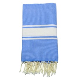 BANDOL HILLS Turkish Beach Towel- 100% Cotton- Oversized (39”x 78”)- Super Soft & Absorbent- Quick Dry & Sand Free Towel for Beach, Pool, Bath and Travel- Beach Essentials (Sky Blue Classic)
