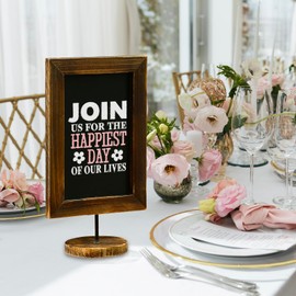 MyGift Set of 2, 12 Inch Chalkboard Sign with Burnt Wood Rectangular Frame and Round Base, Rustic Wedding Table Place Card Signage, Small Kitchen Countertop Memo Board