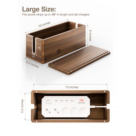 TIDITA Acacia Wood Large Cable Management Box Round Edge - 16" L Wooden Power Strip Box, Surge Protector Box - Cable Hider Box for Office, Living Room - 2 Open Slots, Magnetic Lid (Walnut Color)