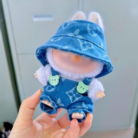 Clothes for Dolls, Denim Four-Leaf Clover 2-Piece Set Exquisite Clothes Accessories for 17cm Doll, Cute Clothes Set Suitable for Adorable Dolls (NO Doll) (Blue)
