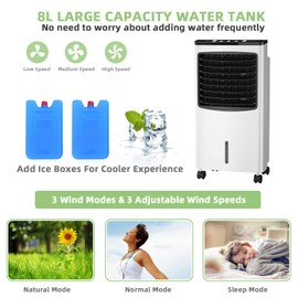 PETSITE Evaporative Air Cooler, Portable Cooling Fan with Remote Control, Ice Packs, Humidifying, 3 Speeds, 7.5H Timer, Personal Swamp Cooler for Room Home Office