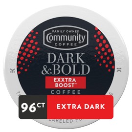 Community Coffee Dark & Bold Exxtra Boost 96 Count Coffee Pods, Compatible with Keurig 2.0 K-Cup Brewers, 24 count (Pack of 4)