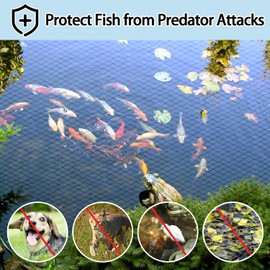 Pond Netting Shield for Leaves,Protects Koi Fish from Birds Cats Predators,Durable Mesh Protective Cover for Pool Farm Orchard Veggie Garden (14.1x14ft)