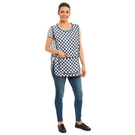 ER Direct Womens Home Work Kitchen Catering Cleaning Bar Plus Size Plain Coloured Large Pocket Side Fastening Tabard Apron (Black/White Check, L)
