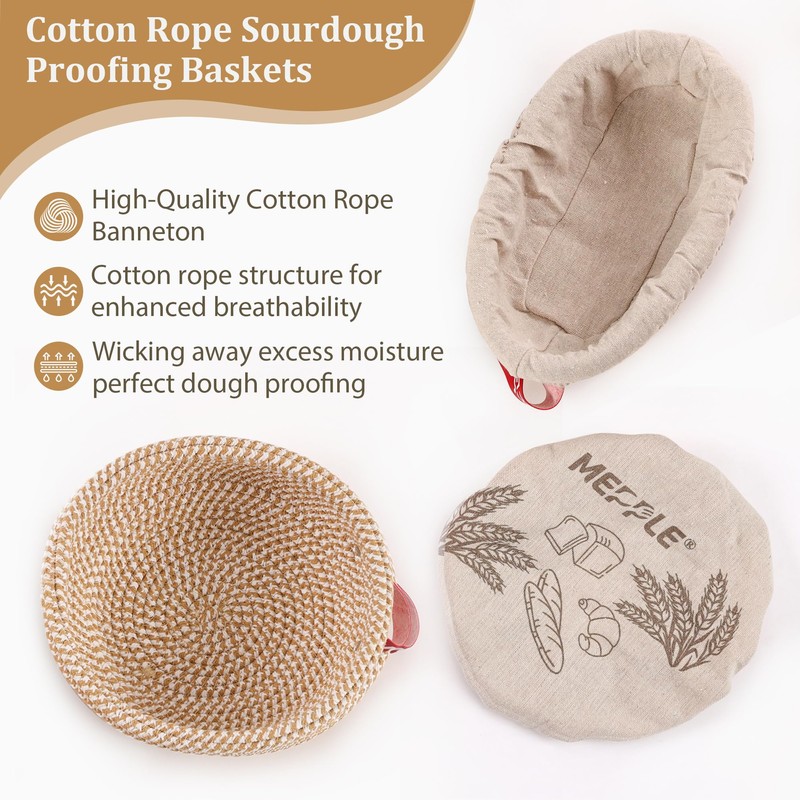 Mepple Sourdough Bread Baking Supplies,10" Round and 11" Oval Cotton
