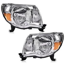 CHEDA Headlights, Compatible with 2005 2006 2007 2008 2009 2010 2011 Toyota Tacoma Black Front Headlights Head Lamp Pre Runner（Clear lens Chrome Housing Amber Reflector）