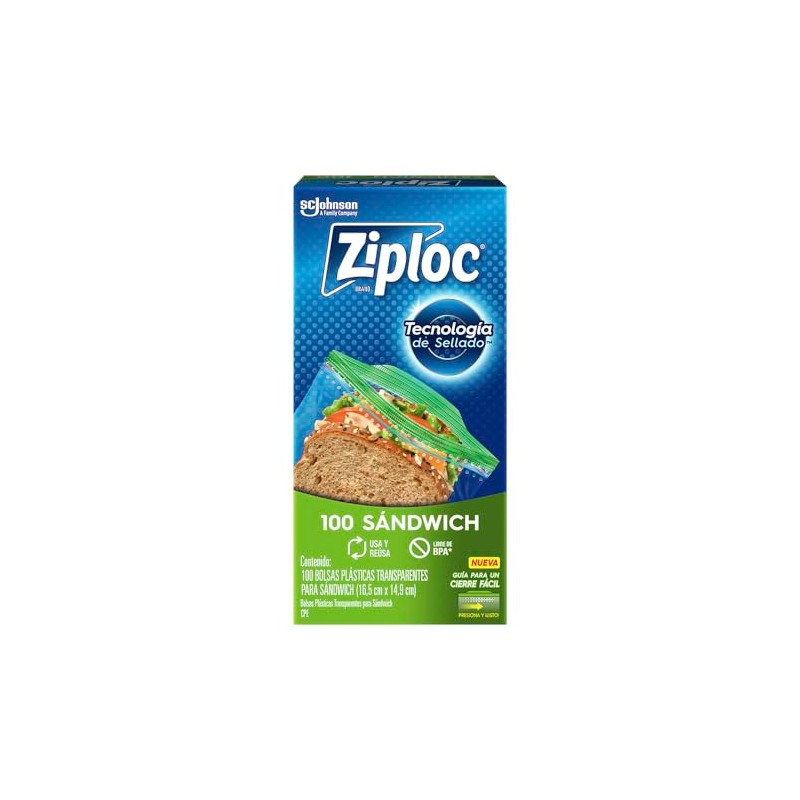 Ziploc Bolsas Herméticas para Sandwich, 100 Bolsas