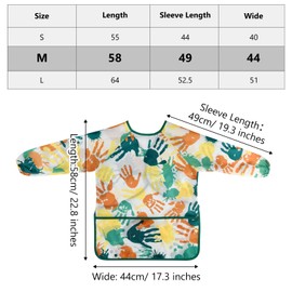 BOUBONI Kids Art Smock Toddler for Girls Boys ages 3-8 with Long Sleeve and 3 Pockets for Painting Activity Kitchen Crafts(Palm-Green)
