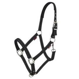 LeMieux Essential Yard Headcollar - Tough & Durable Nylon Webbing - Reflective Stitching - Neoprene Padding - Trigger Clip Throat Lash - Breakaway Leather Tab - Burgundy - Full