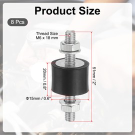 PATIKIL 8pcs 15x20mm Rubber Stud Shock Absorber M6 Rubber Insulation Mount with Cylindrical Anti-Vibration Insulation Mount Nut for Garage Motor Air Compressor Engine (VV Type)