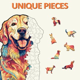 masseruon Wooden Jigsaw Puzzles for Adults-Loyal Golden Retriever, Unique Shaped Jigsaw Puzzles Gift for Adult, Animal Shaped Puzzles(S, 120pcs, 9.4x8.9inches), Birthday Gifts for Adults Family Game
