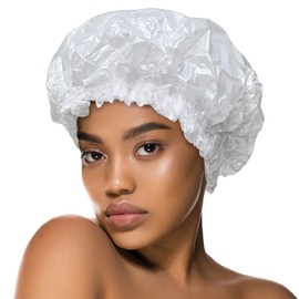 Donna Double Sided Shower Cap, 1PC Waterproof, Double Layered Protection, Elastic Band & Reusable for Showering or Bathing Cap All Hair Textures WHITE