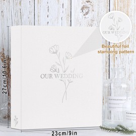 Lanpn Wedding Photo Album 8x10, Each Pack holds 50 Pictures Slip in Pockets Mini Linen Top Loading Wedding Photo Book for Portrait Only 8 x 10 Picture (Flower, White)