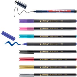 edding Happy Lettering 9+2 Set - 8 Fibre Tip Pens in Bright and Metallic Colours, 1 Fineliner - Perfect Starter Set for Lettering Lovers - with Gift Tags and Brush Colour Mixer