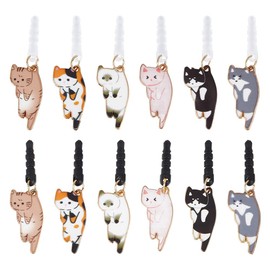 OLYCRAFT 12 Pcs Earphone Jack Cover with Charm, 3.5mm Cat Plastic Cap, Cute, For Smartphone Earphone Jack, Pendant, Cover, Dustproof, Dust, Dirt Prevention, Smartphone, Tablet, PC