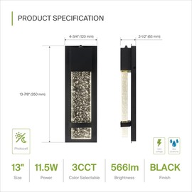 ASD LED 18 Inch Bubble Glass Wall Light Fixture | 12W 500LM 3000K-5000K 120V | 3CCT, Waterproof, Photocell, ETL Listed | Exterior Dusk to Dawn Flush Mount Sconce, Outdoor Lighting | Black