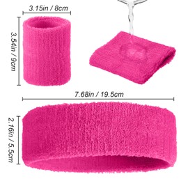 8 Sets Sweatbands Wrist Sweat Bands Workout Headbands Terry Cloth Absorbent Nonslip Stretchy Head Wrist Wicking Wristband for Men Women 80s 90s Party(Rose Red)