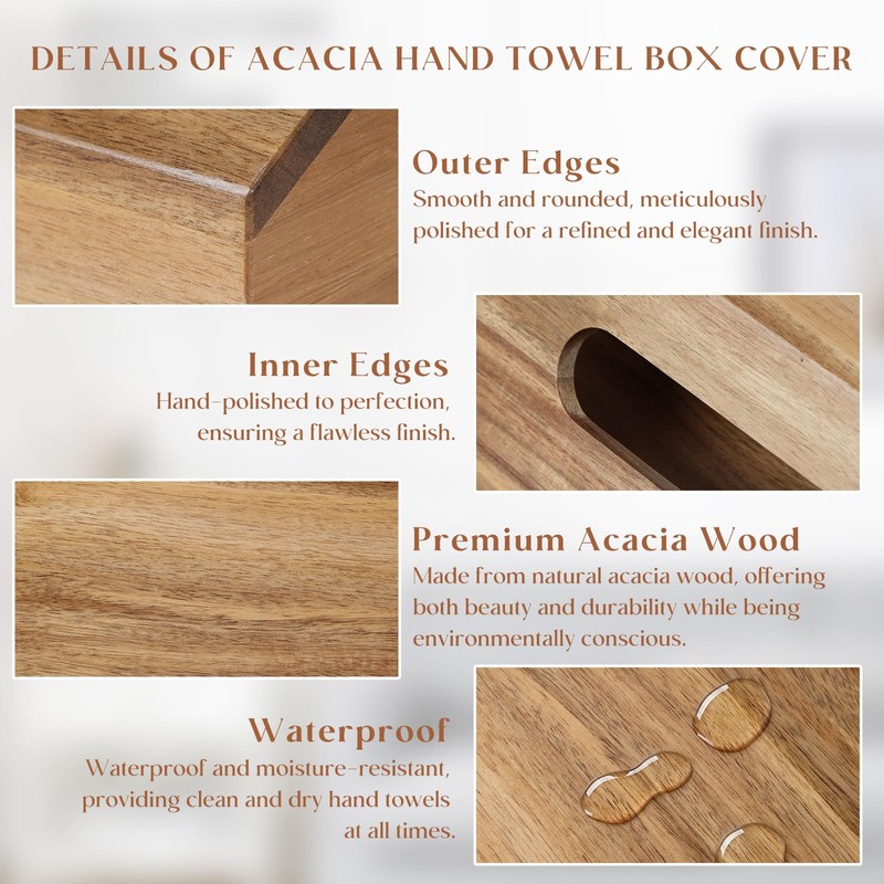 YANGQIHOME Acacia Hand Towel Box Cover Compatible with Kleenex Disposable