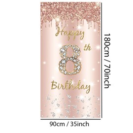 Tecreo 8th Birthday Girl Decoration, Eighth Birthday Door Decoration Rose Gold Fabric Sign 8 Years Old Birthday Hanging Poster, 8th Birthday Background Banner Party Welcome Sign, Copper