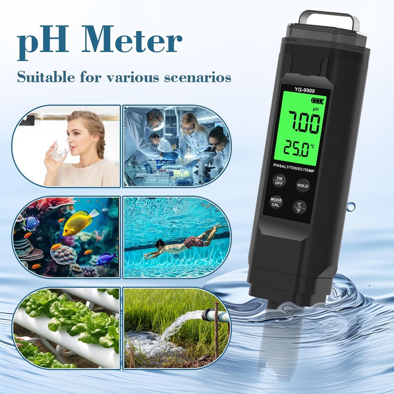 PH Meter,5 in 1TDS Meter,Salinity Tester,EC Meter,Temp,pH Meter for Water,TDS