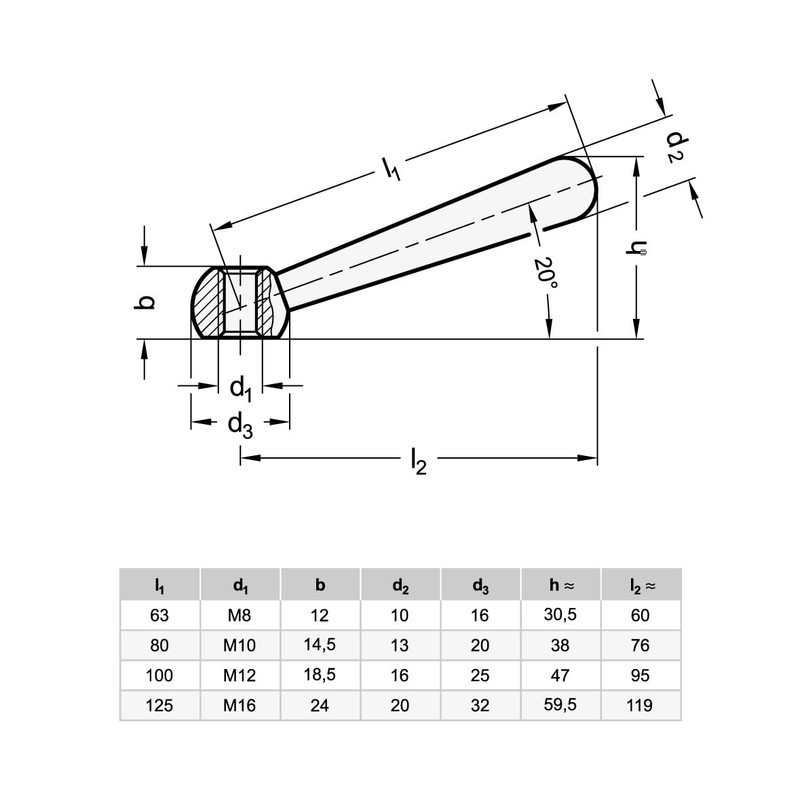 Ganter Normelemente Taper Handles Stainless Steel DIN 99-80-M10-N-NI Handle Length: