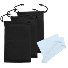 PATIKIL 11"x7" Ski Goggle Bag, 3 Pack Microfiber Goggle Pouch with Glasses Cloth Draw String Snow Protection Bags Protective Storage Case Sleeve for Lens, Black