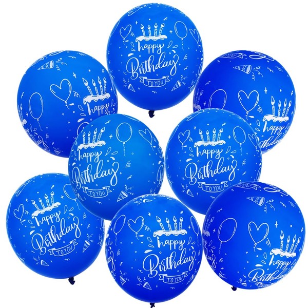 30Pcs Blue Balloons 12In Printed Latex Balloons with "Happy Birthday"for
