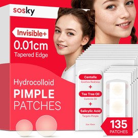 Sosky Pimple Patches for Face, Hydrocolloid Acne Patches, Zit Sticker for Face and Skin, Pimple Patches for Covering Zits, Blemishes with Salicylic Acid 135 Count
